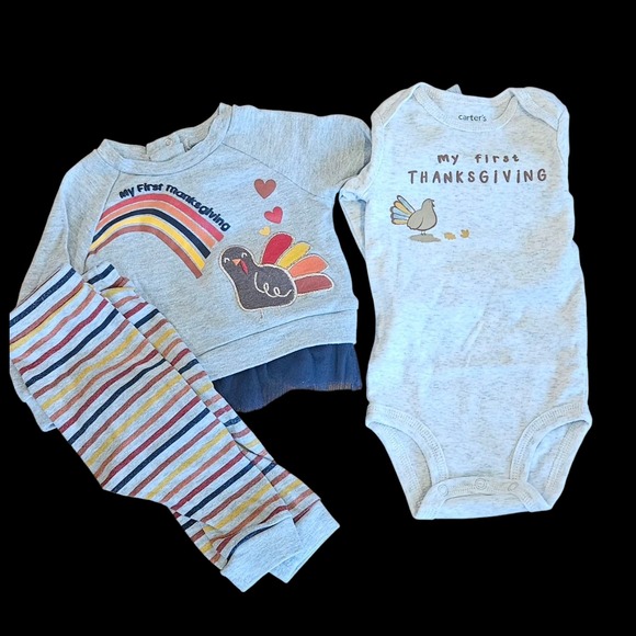 Carters First Thanksgiving Baby Outfit Set Turkey two outfit lot 6 to 9 months‎ - Picture 1 of 1